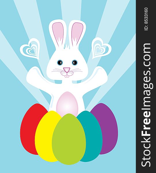 Cute Easter bunny with rainbow easter eggs. Cute Easter bunny with rainbow easter eggs.