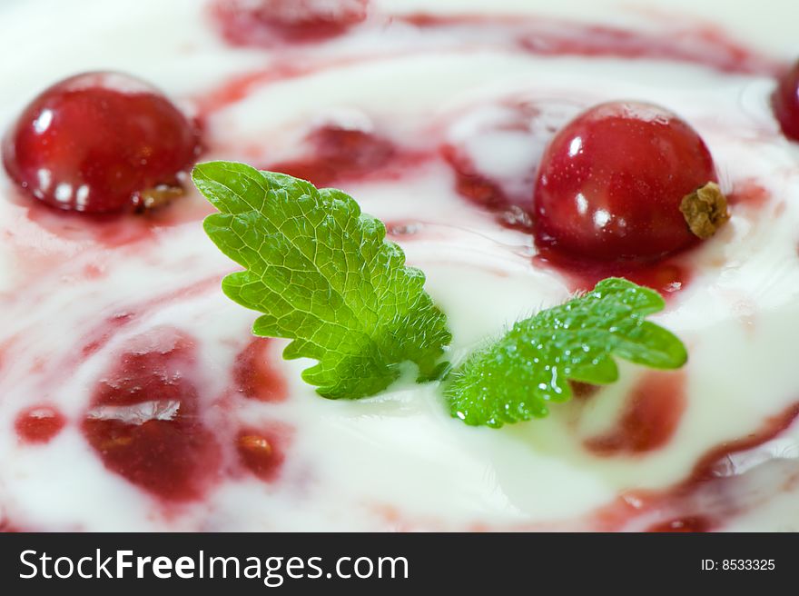 Macro Image Of Berry Fruit In Yogurt