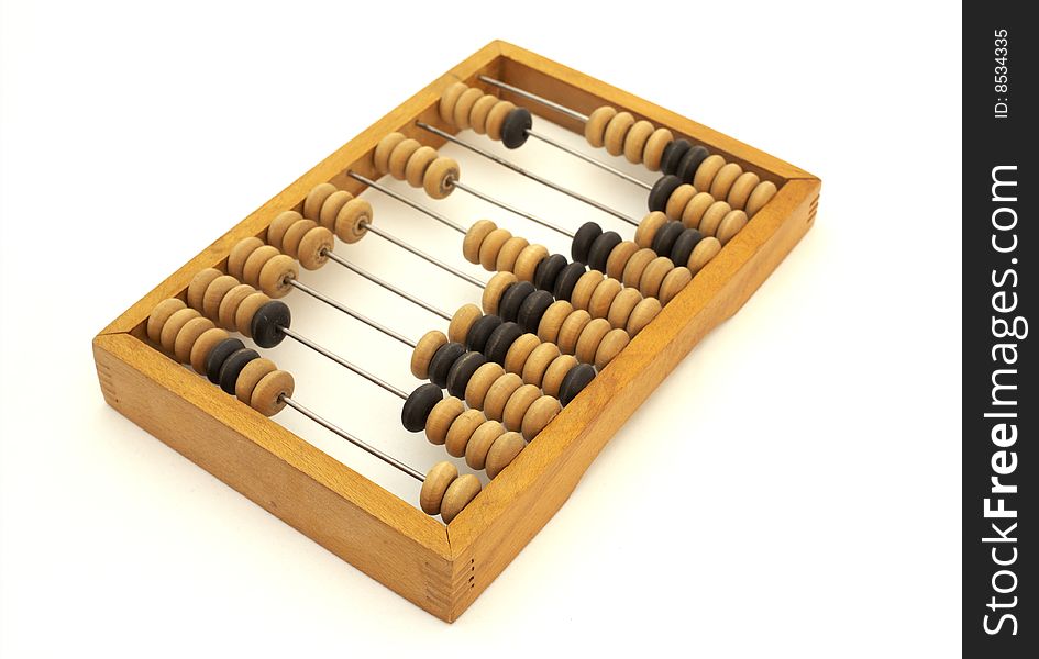 Old wooden abacus on white background