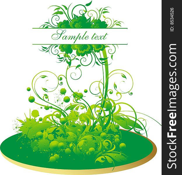 Vegetative ornament of green colour on a white background with the block for the text. Vegetative ornament of green colour on a white background with the block for the text