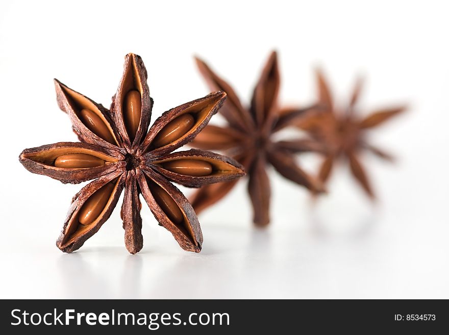 Star Anise, spice, on white background.