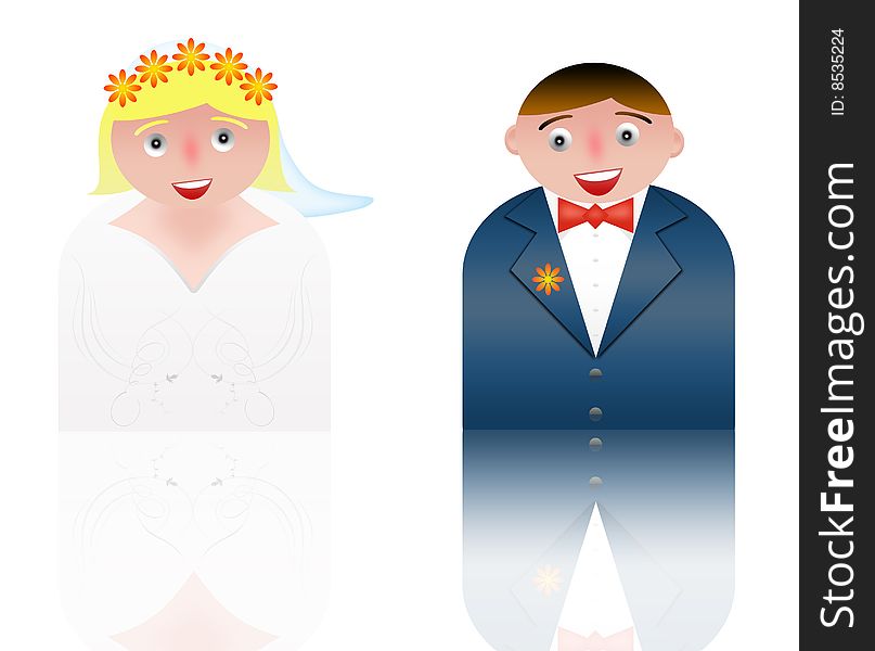 People icons of married couple. white background and reflection. People icons of married couple. white background and reflection