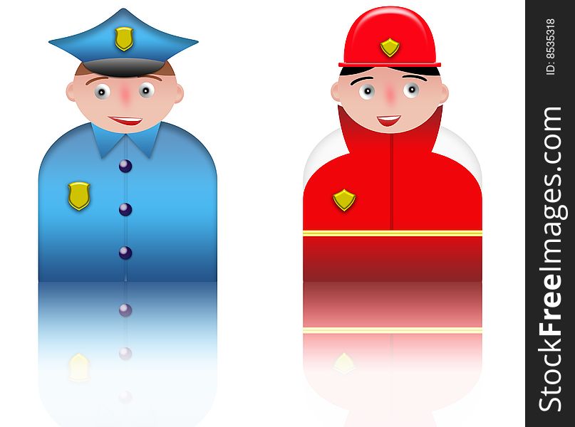 People Icons Policeman And Fireman