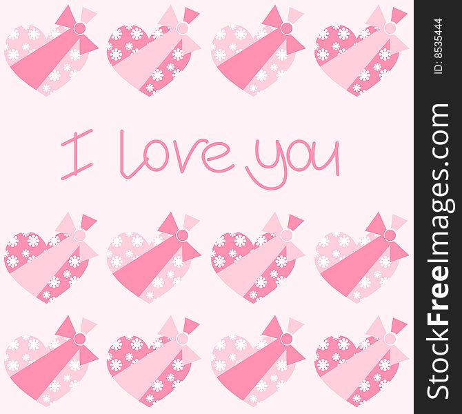 Valentine's day card showing pink gifts. Valentine's day card showing pink gifts