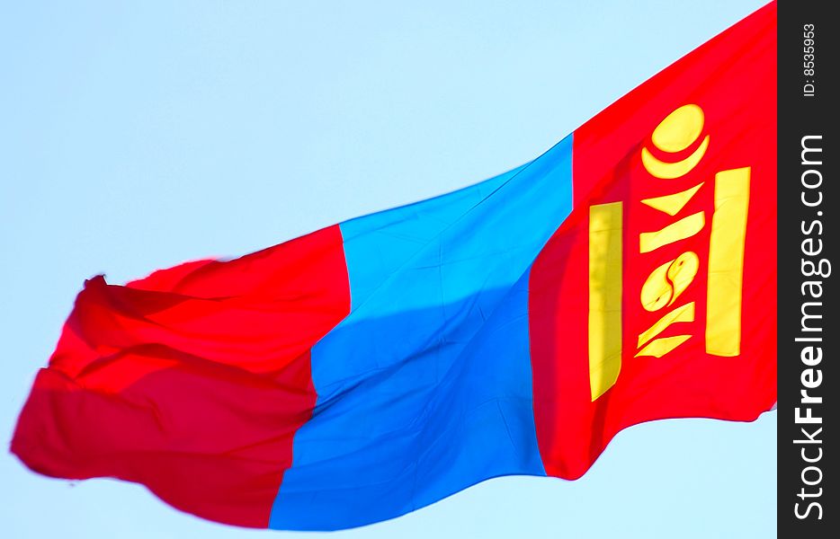Flag of Mongolia. Close up.