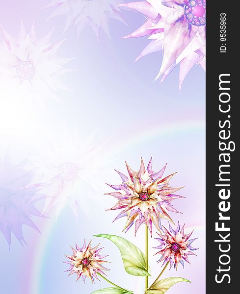 Lilac floral background, with ocvetami look like asters and by rainbows, much available space is for inscriptions