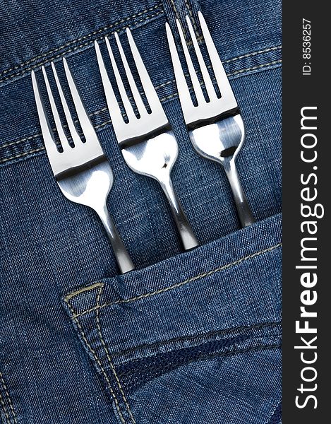 Background jeans with kitchen utensil