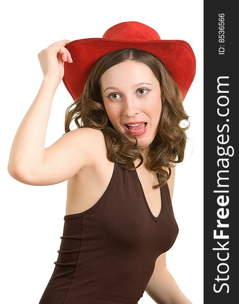 The girl in the red hat in a great mood. The girl in the red hat in a great mood