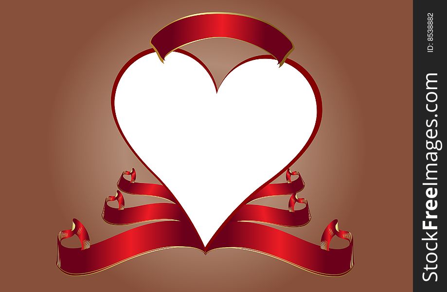 White vector heart and red banner with red background. White vector heart and red banner with red background