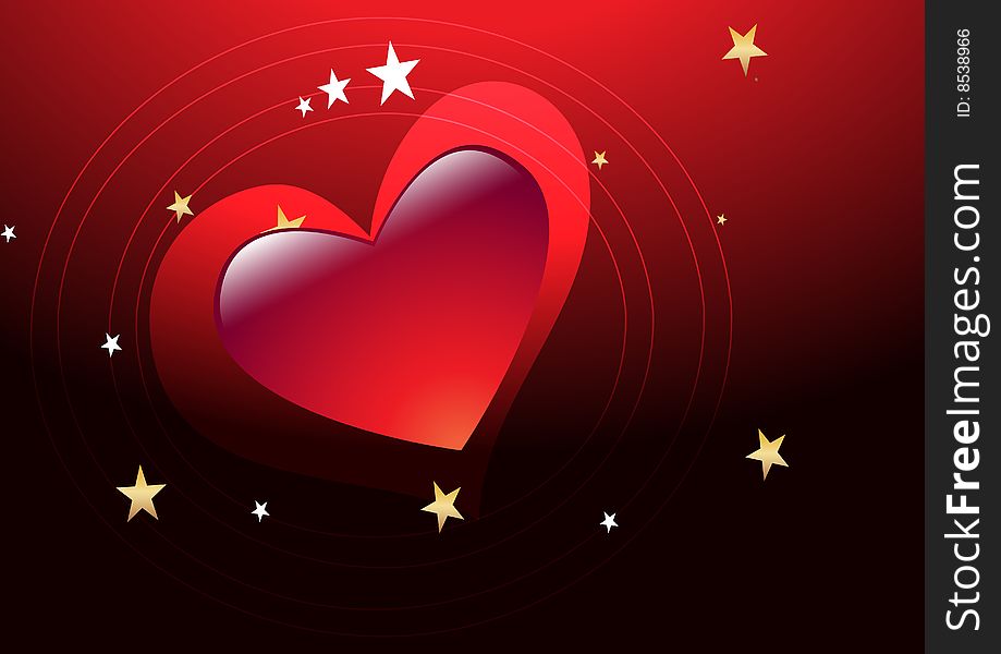 Valentine red heart with star and red color background