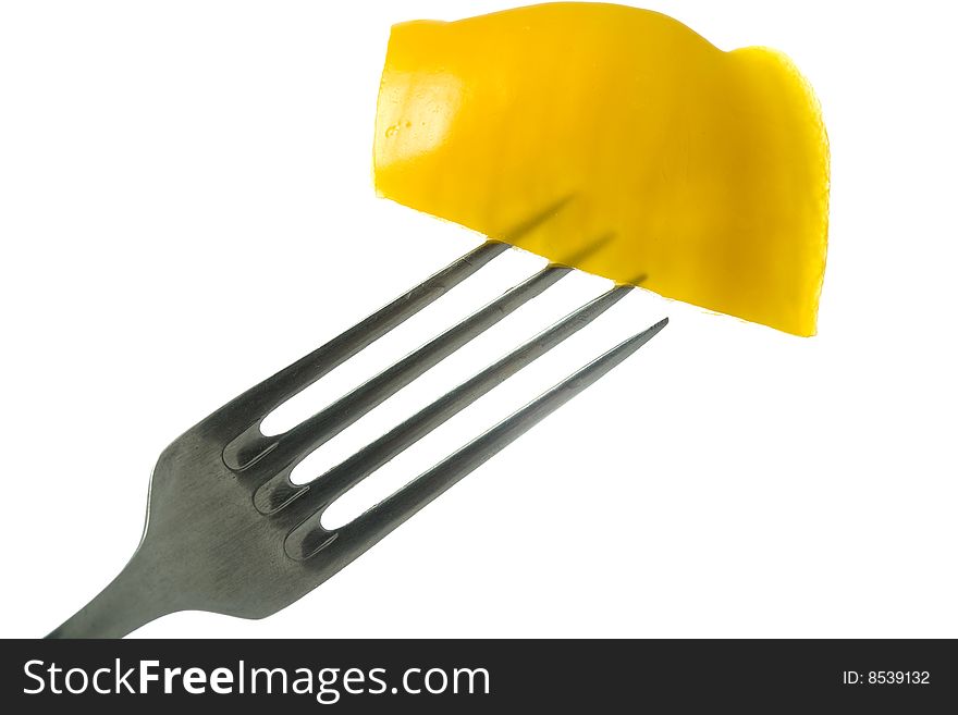 Stock photo: an image of paprika on the fork