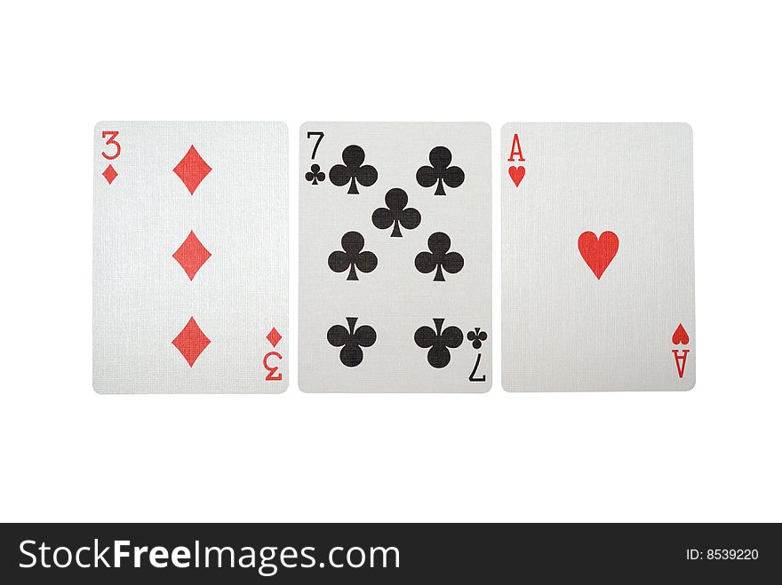 Playing cards isolated against white background