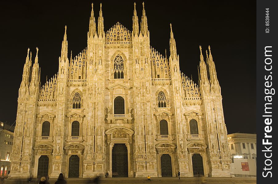 Front of the dome from milan italy at night. Front of the dome from milan italy at night