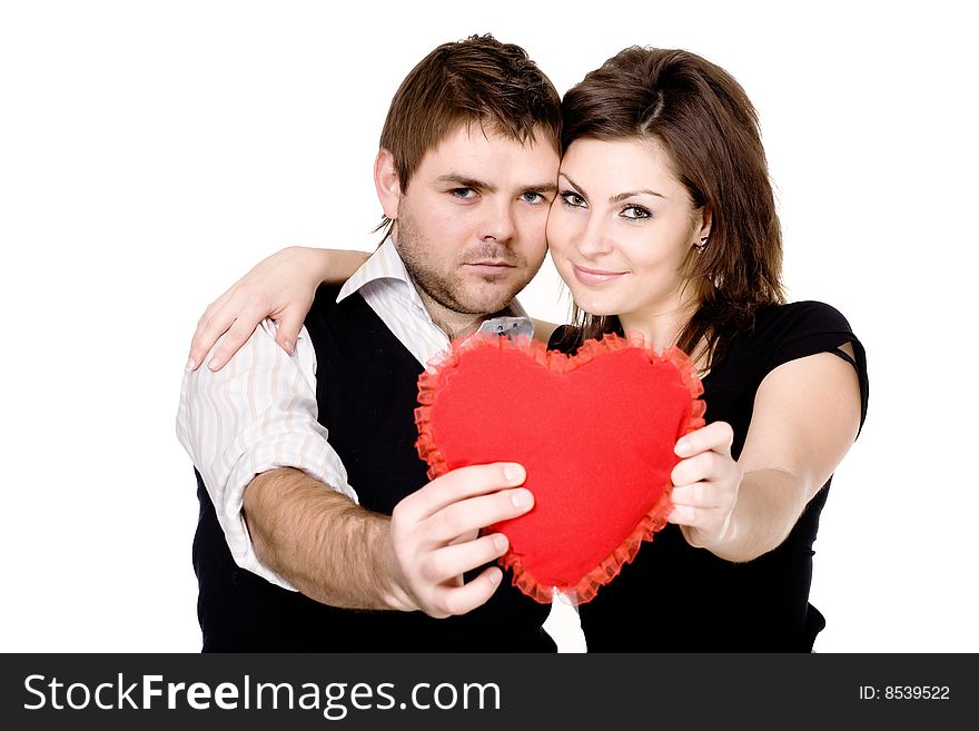 Stock photo: an image of a woman and a man with red heart. Stock photo: an image of a woman and a man with red heart