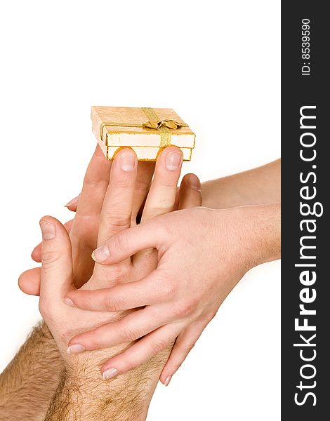 Stock photo: an image of two pairs of hands with present