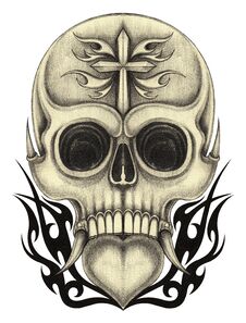 Art Skull Mix Heart Tattoo. Royalty Free Stock Images