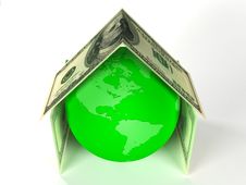 Globe Of Earth Inside House Made By Dollars Royalty Free Stock Photo Globe Of Earth Inside House Made By Dollars Royalty Free Stock Photo