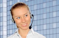 Woman Wearing Headset In Office;could Be Reception Stock Images Woman Wearing Headset In Office;could Be Reception Stock Images