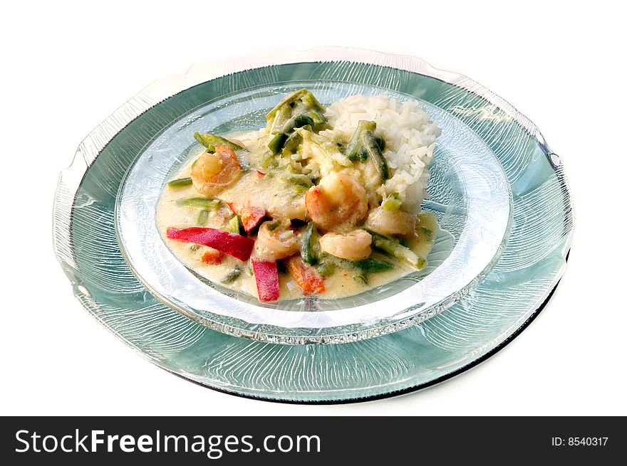 vegetarian green curry dinner isolated white background