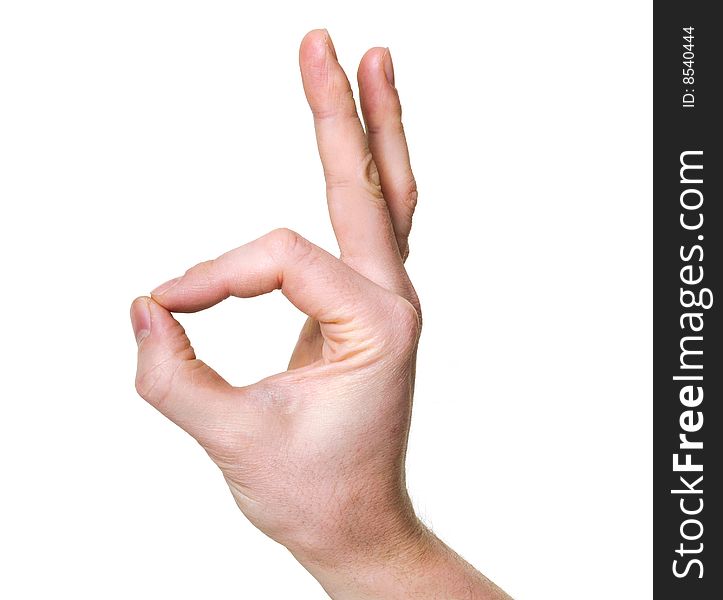 Hand indicating ok sign isolated over white background