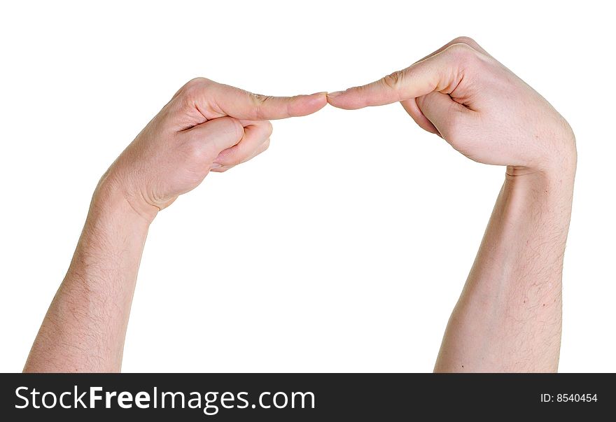 Fingers pointing towards each-other isolated over white background
