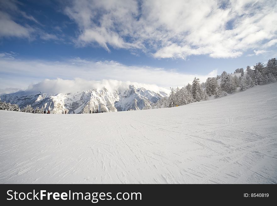 Ski slope - photo taken in italian dolomites. Ski slope - photo taken in italian dolomites