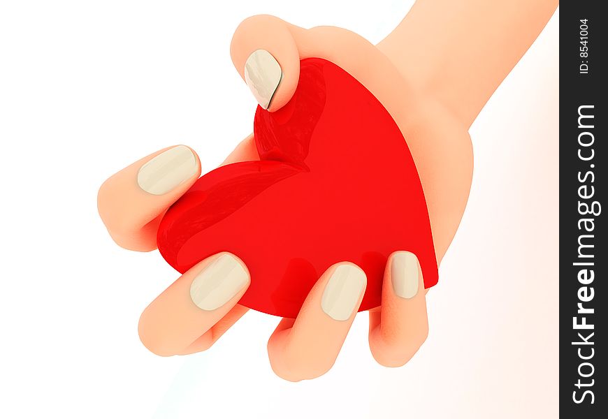 Abstract 3d illustration of red heart in hand. Abstract 3d illustration of red heart in hand