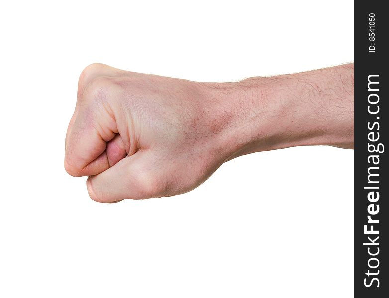 Clenched human fist isolated over white background. Clenched human fist isolated over white background