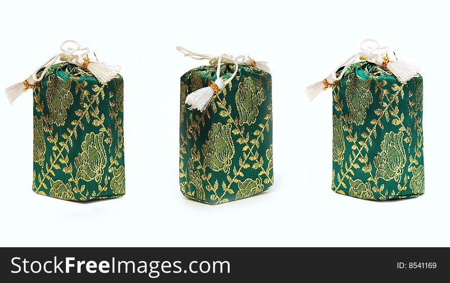 Green present sacks collection isolated on white background