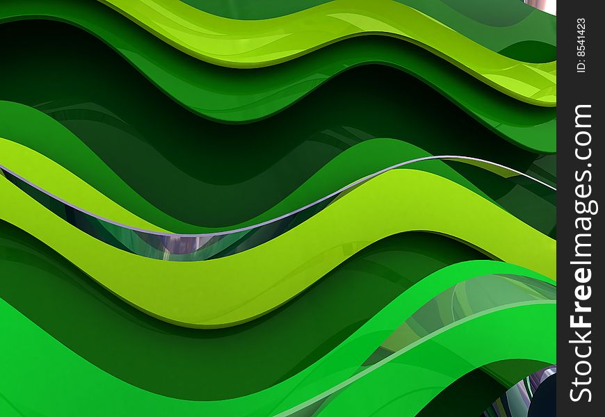 3d illustration of abstract green curves background. 3d illustration of abstract green curves background