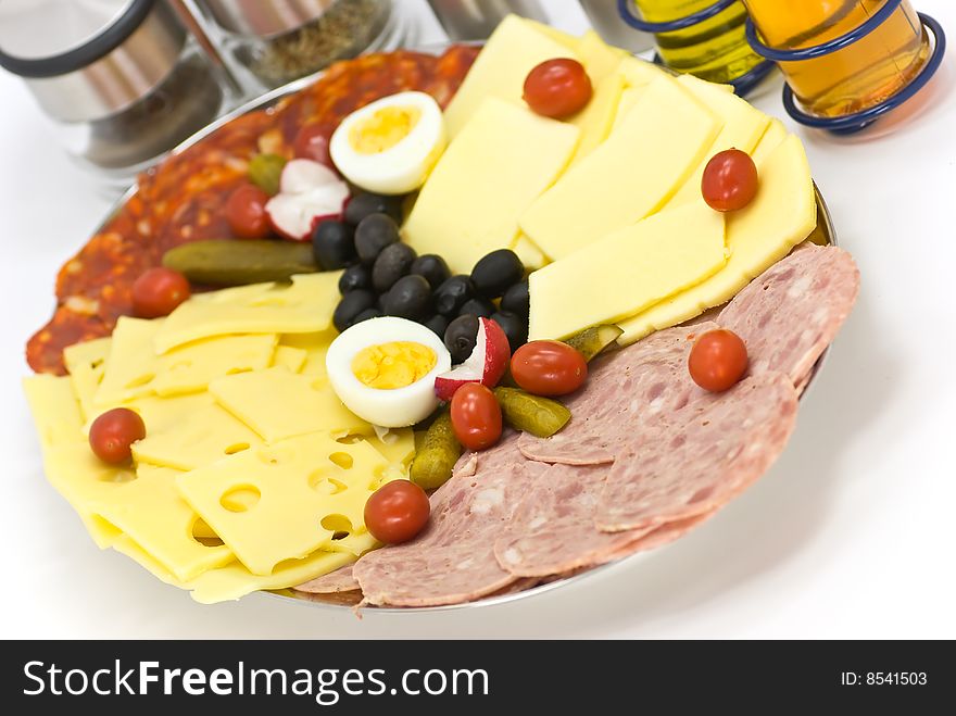 Sausage with cheese and boiled eggs