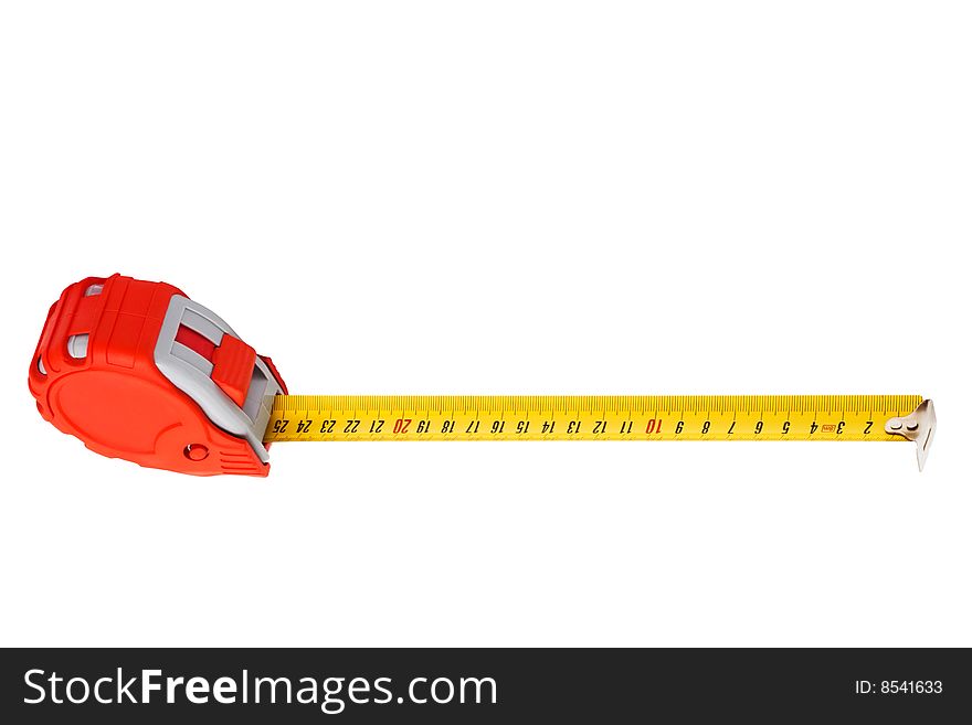 Red new tape-measure on a white background
