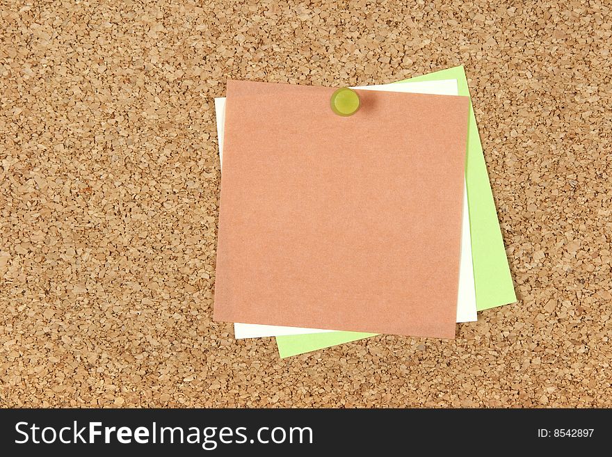 Tree colorful blank post-it notes pinned to corkboard. Tree colorful blank post-it notes pinned to corkboard.