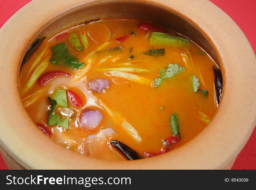 Hot soup with red background