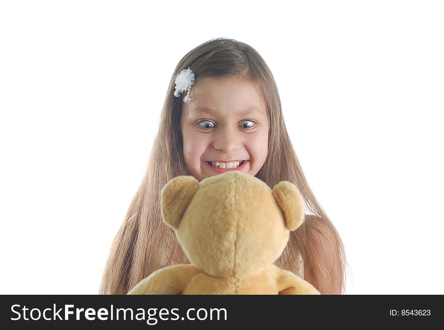The portrait of little cute girl with teddy bear. The portrait of little cute girl with teddy bear