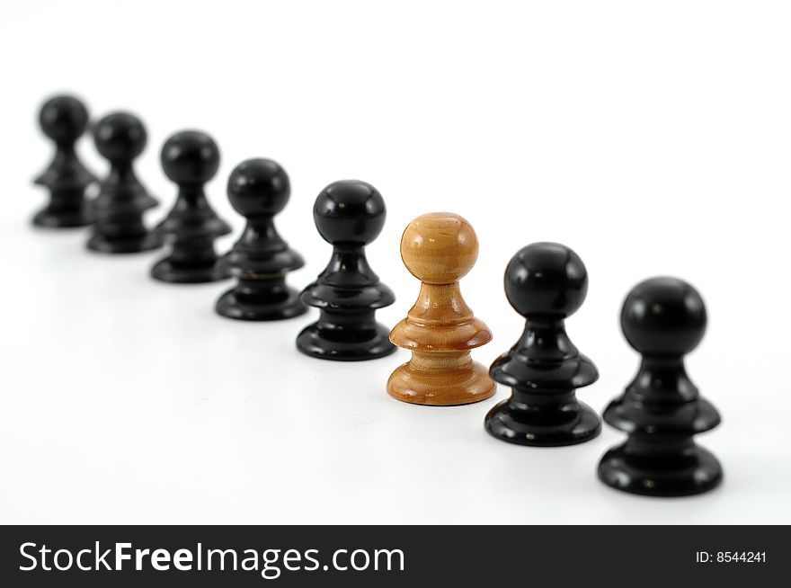 Row of pawns against white background. Row of pawns against white background