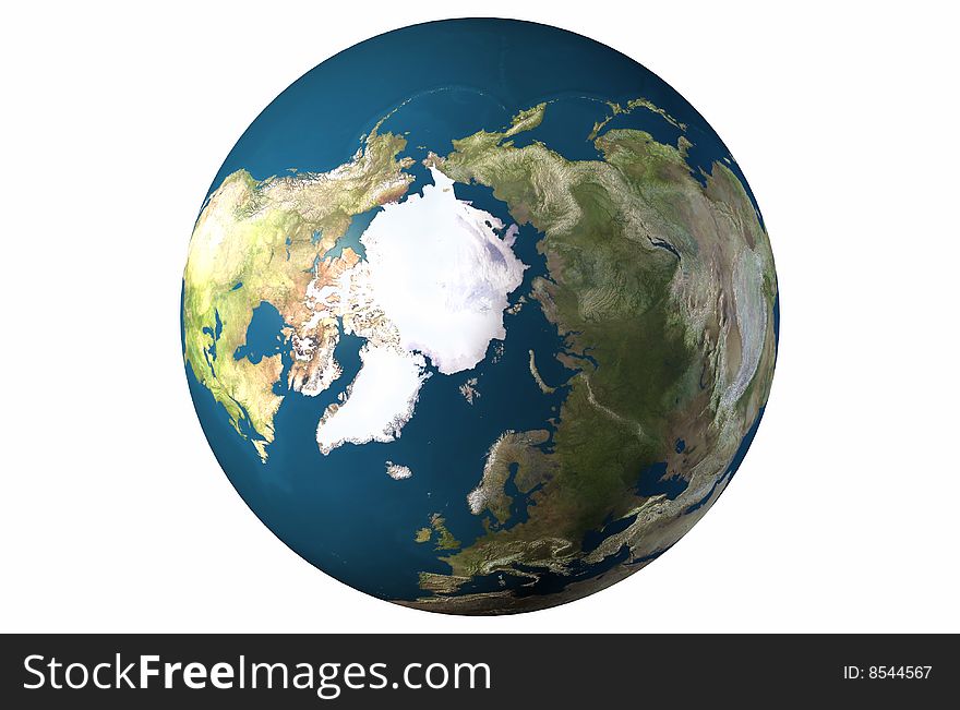 World globe close-up isolated over a white background. 3D rendered picture. World globe close-up isolated over a white background. 3D rendered picture