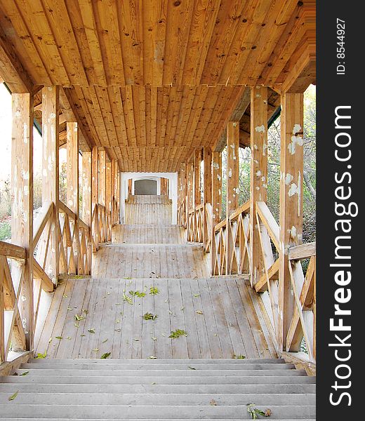 Covered wooden passage from church of prelate St. Nicolas to ravine of The Svyatogorsk Dormition Laura.