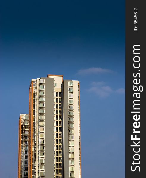 Modern building, the background is blue sky. Modern building, the background is blue sky