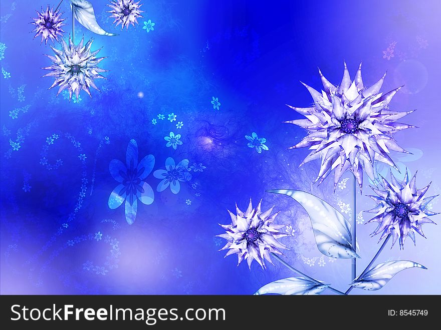 Blue background with flowers look like asters. Much available space is for inscriptions. Blue background with flowers look like asters. Much available space is for inscriptions