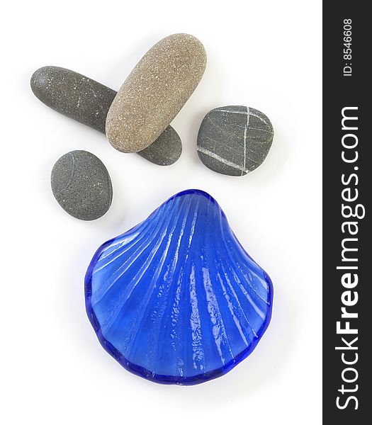 Stones with stylized glass Shell isolated on white. Stones with stylized glass Shell isolated on white.