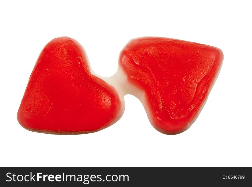 Two valentine's hearts together candy, isolated on a white background. Two valentine's hearts together candy, isolated on a white background