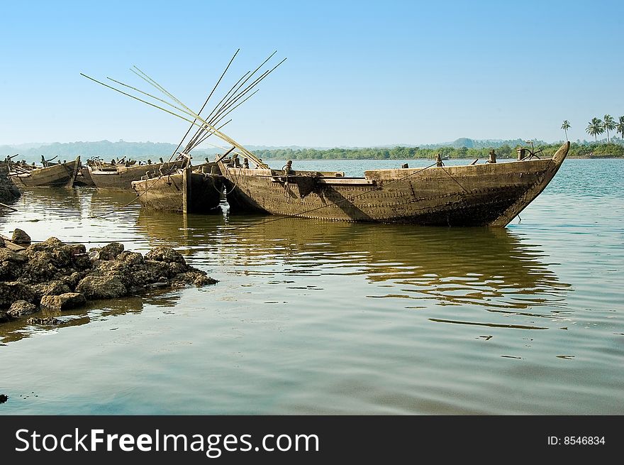 Typical indian fishing boats in India