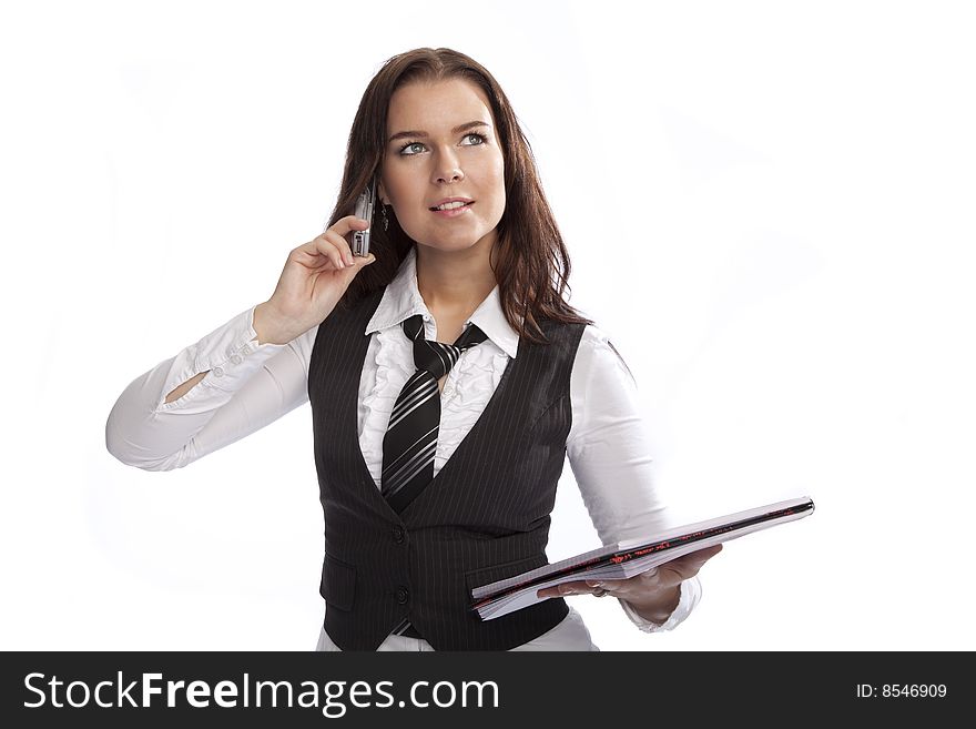 Isolated young business woman over white background