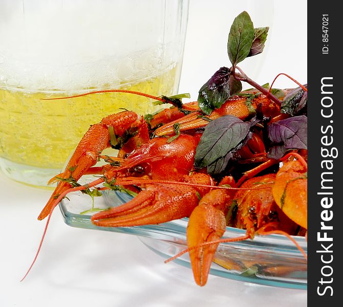 Red boiled crayfishes and beer
