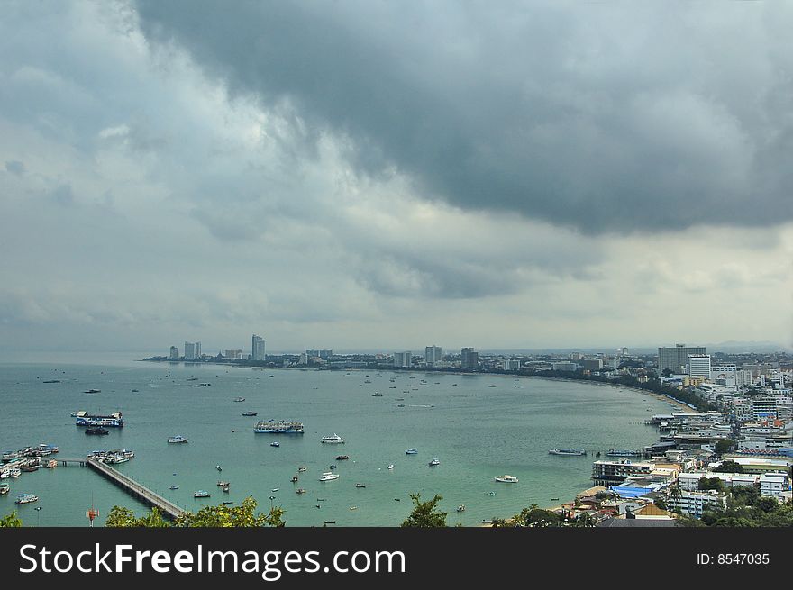 Pattaya city from observation point on the hill. Thailand