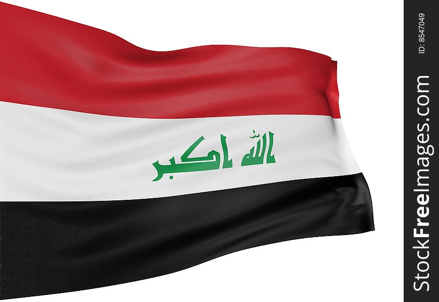 3D Iraq flag with fabric surface texture. White background.