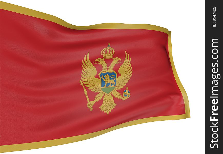 3D Montenegro flag with fabric surface texture. White background.