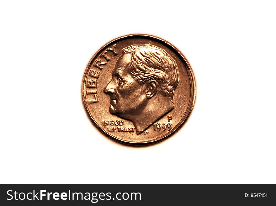 A isolated picture of a American ten cent piece. A isolated picture of a American ten cent piece.