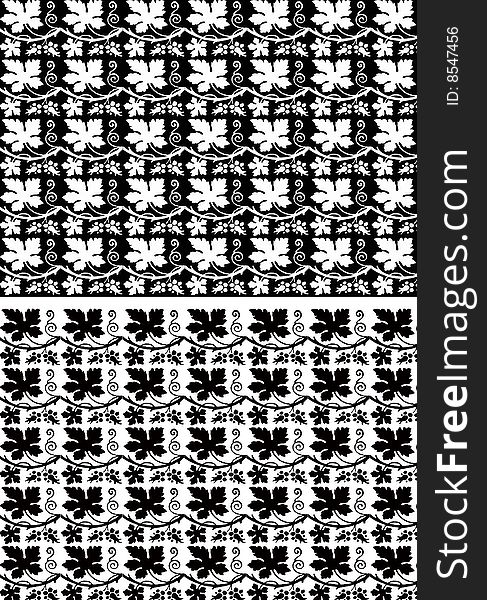 Black a white pattern from repeating grape leaves